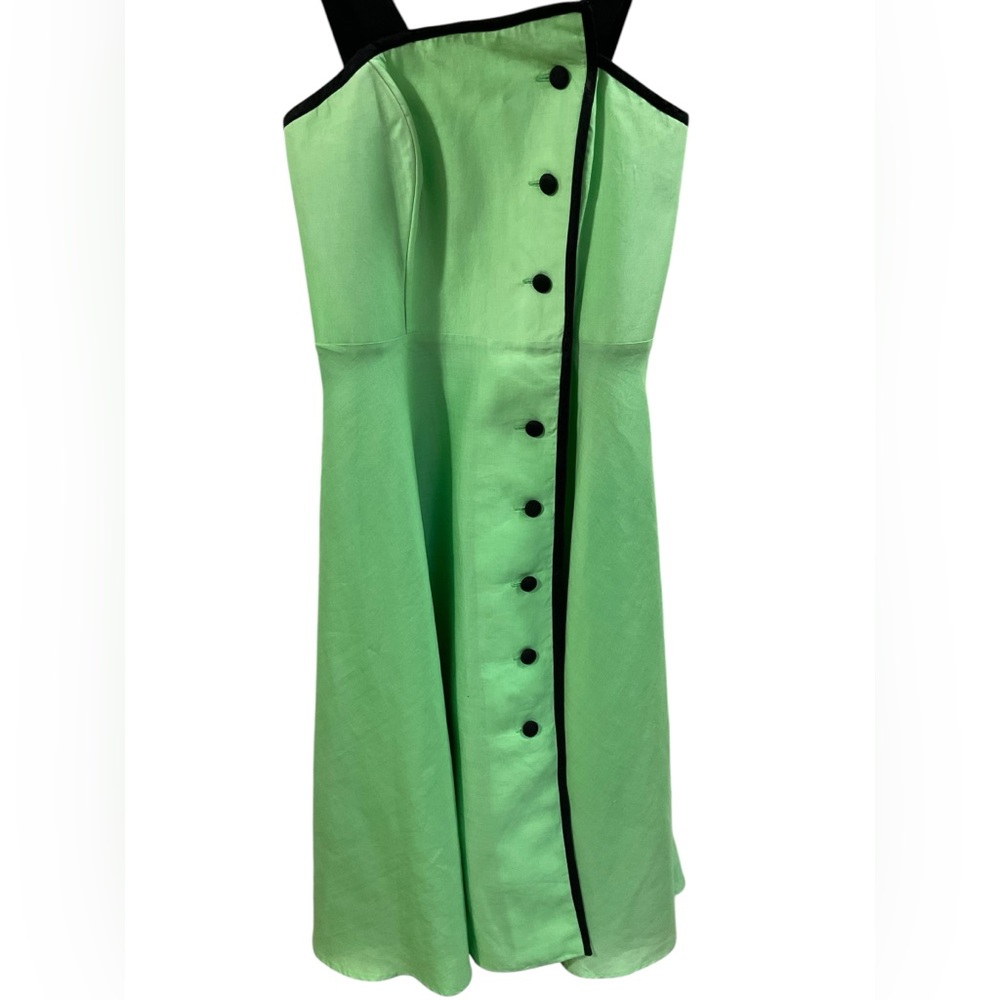 Vintage 90s Sia Bellini Green Ramie Button Front Dress | Mod Retro A-Line 9/10 - Picture 6 of 16